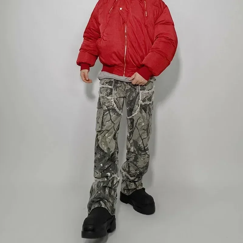 MADE EXTREME Jungle Camo Leaf Pants Loose Straight Streetwear Men Cargo Pants Men Vintage Baggy Pants