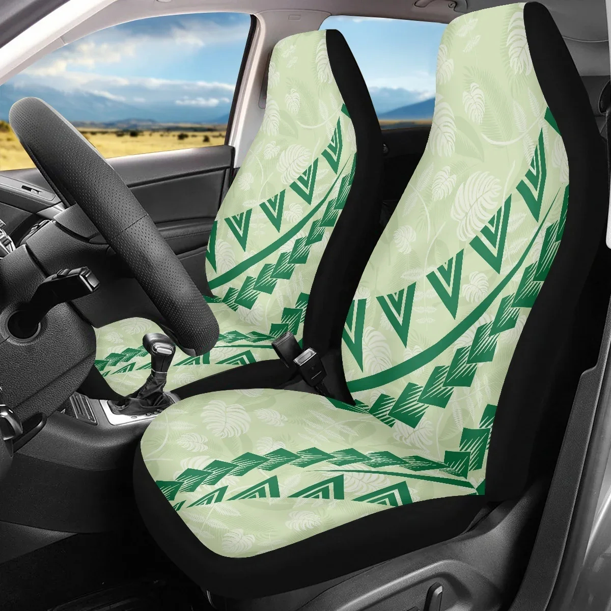 INSTANTARTS Tribal Style Universal Front Seat Covers Car Seat Protectors Polynesian Print Auto Interior Sheet Accessories Gifts