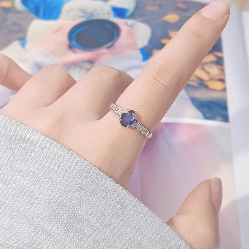 Natural sapphire ring women's s925 sterling silver colored treasure jewelry Xiaohongshu shake audio & video number live