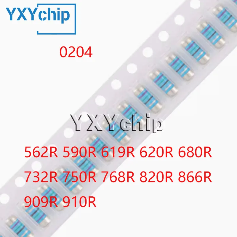 50pcs/lot 0204 Smd Melf Resistor 1% 562r 590r 619r 620r 680r 732r 750r 768r 820r 866r 909r 910r Cylindrical Resistance 0.25w