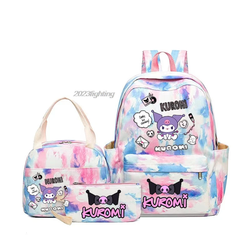 Kuromi Backpacks Girls High School Student School Bags with Lunch Bags Cute Outdoor Sports Leisure Mochilas