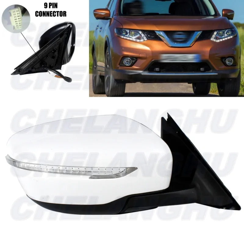 

For Nissan X-Trail T32 2014 2015 2016 2019 Right Side 9 Pins White Paintable Heated Power Adjust Power Fold Mirror Assembly