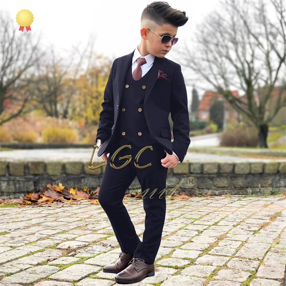 Boys' suit, dark green 3-piece suit (jacket + vest + trousers), suitable for boys aged 2 to 16 years old, customized dress