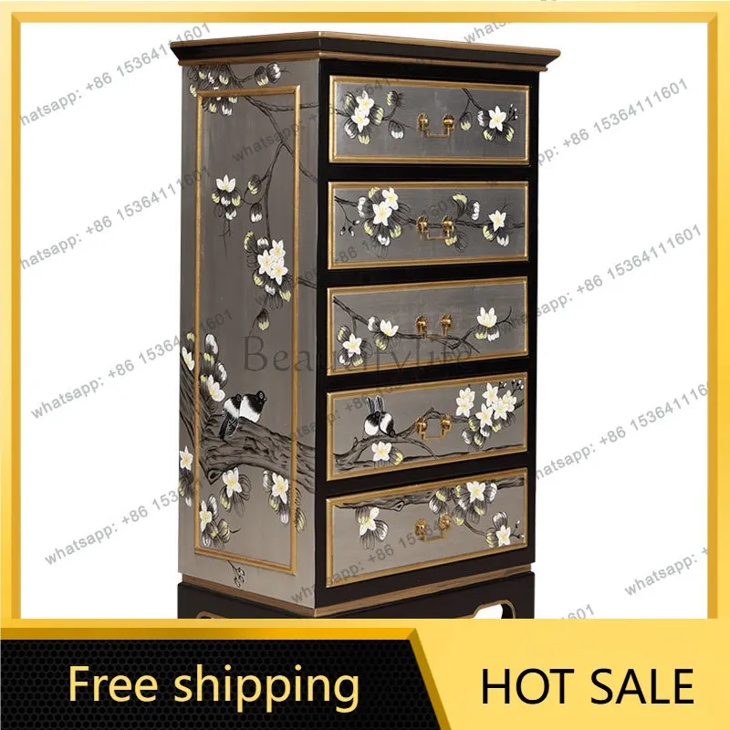 FG Modern New Chinese Classical Storage Storage Drawer Cabinet Solid Wood Corner High Cabinet