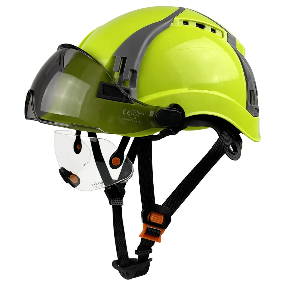 ce安全ヘルメット、調節可能な多方向通気スロット付き、バイザー内蔵ゴーグル、absハードハット、ansi建設エンジニア作業用キャップ、新品