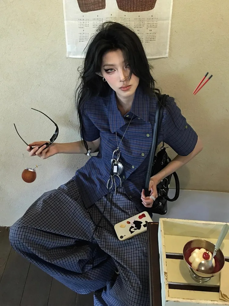 الفرنسية خمر منقوشة قميص غير رسمي المرأة قصيرة الأكمام Y2k بلايز اليابانية 2000s الصيف قميص غير النظامية الأمريكية الرجعية 90s تي شيرت