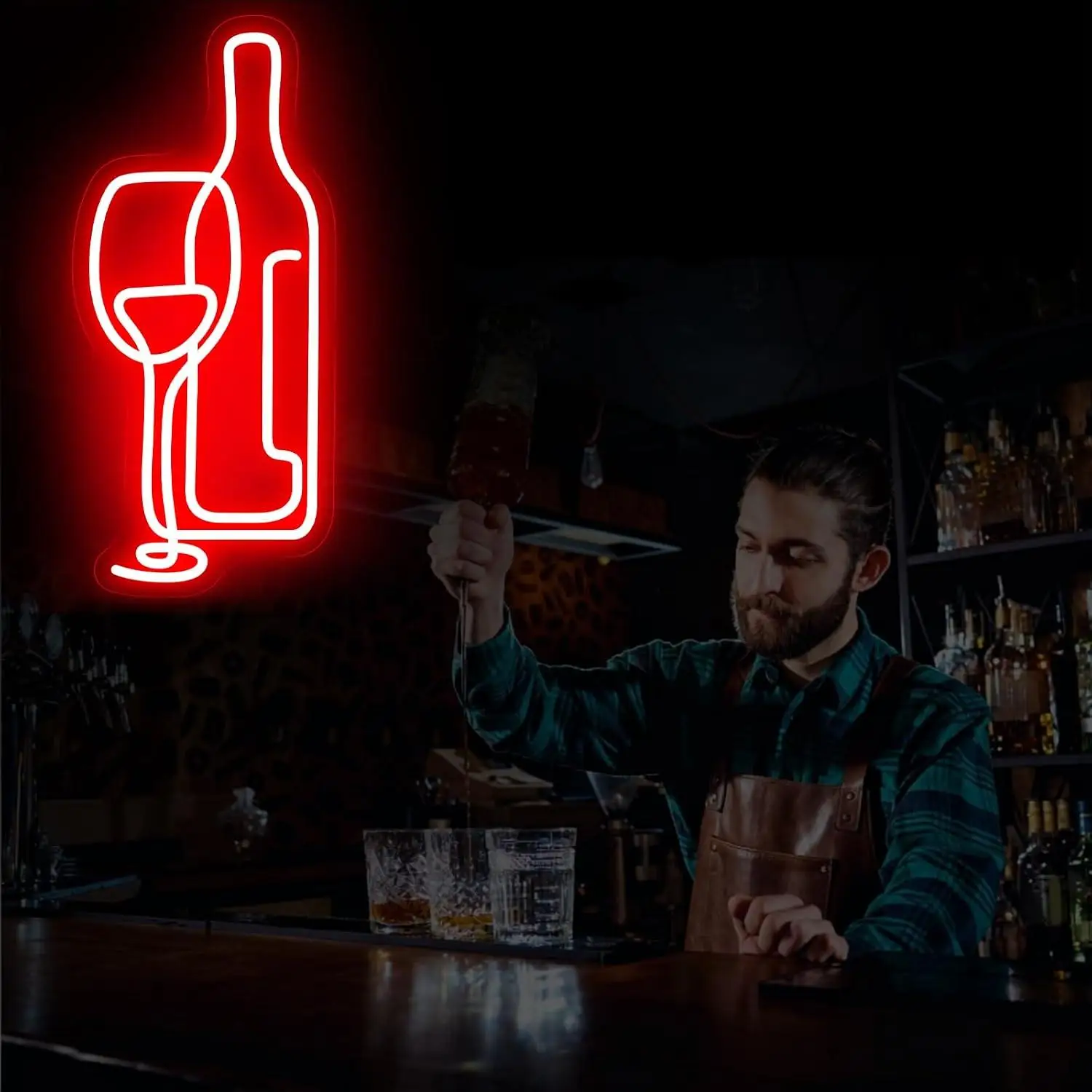 Wine Bottle And Wine Glass Neon Sign USB Dimmable LED Neon Lights for Home Bar Pub Restaurant Living Room Wall Art Decor Gifts
