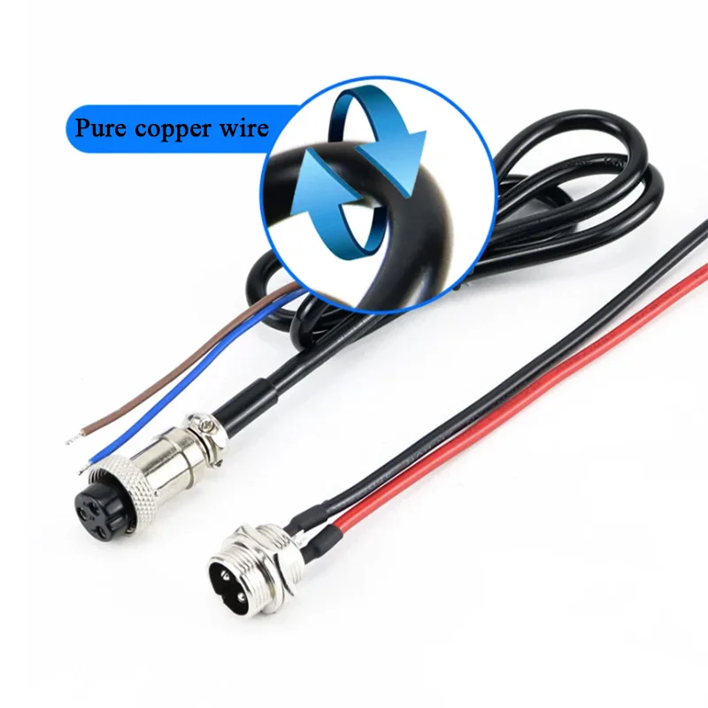 GX16 Aviation Plug Socket Output Cable GX16 3-pin Pure Copper Wire With Tail Card 12V Lithium Battery Charger Cable Opening 12MM