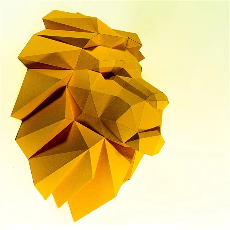 Lion head Wall Hanging Paper Model Sculpture 3D DIY Papercraft Living Room Wall Decoration Stereoscopic Scene Low Poly Models