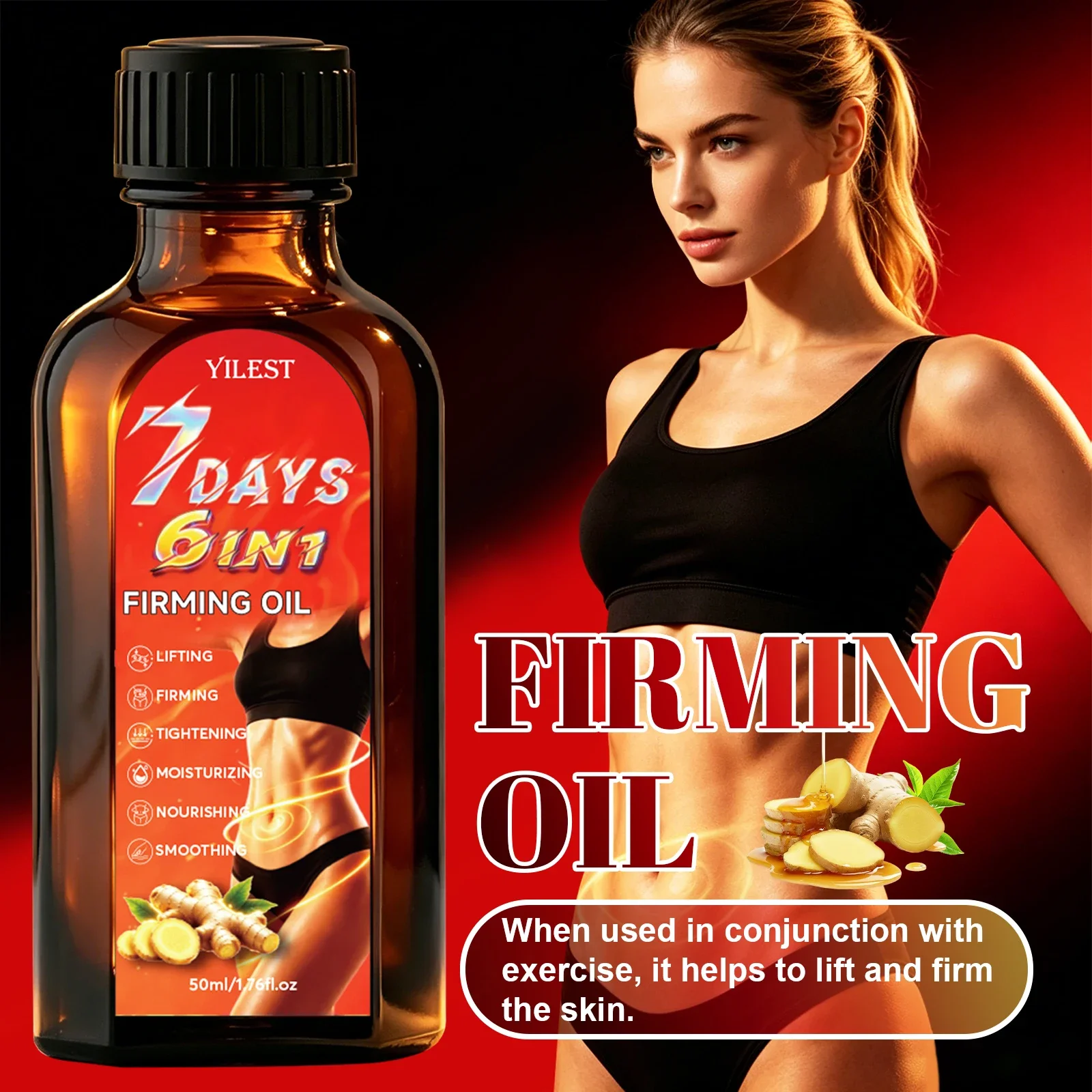 50ml 6 in 1 Ginger Firming Massage Oil Natural Plant Lifting Tightening Moisturizing Smooth Skin Belly Legs Arms Body Care