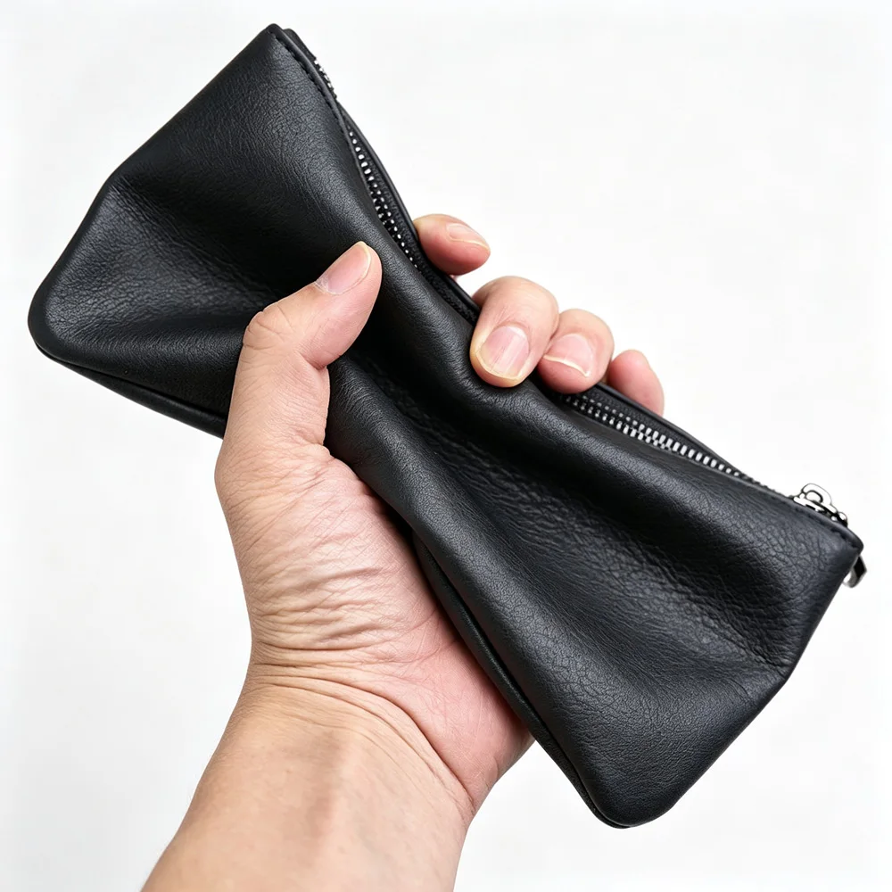 ZRCX Men\'s Genuine Leather Long Zipper Wallet First Layer Cowhide Youth Ultra-Thin Handbag Wallet Trendy Brand Simple Wallet