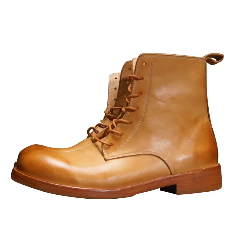 

Handmade Vintage Motorcycle Chelsea Boots Men Genuine Leather Washed Outdoor Work Shoes High Top Casual Ankle Boots Male