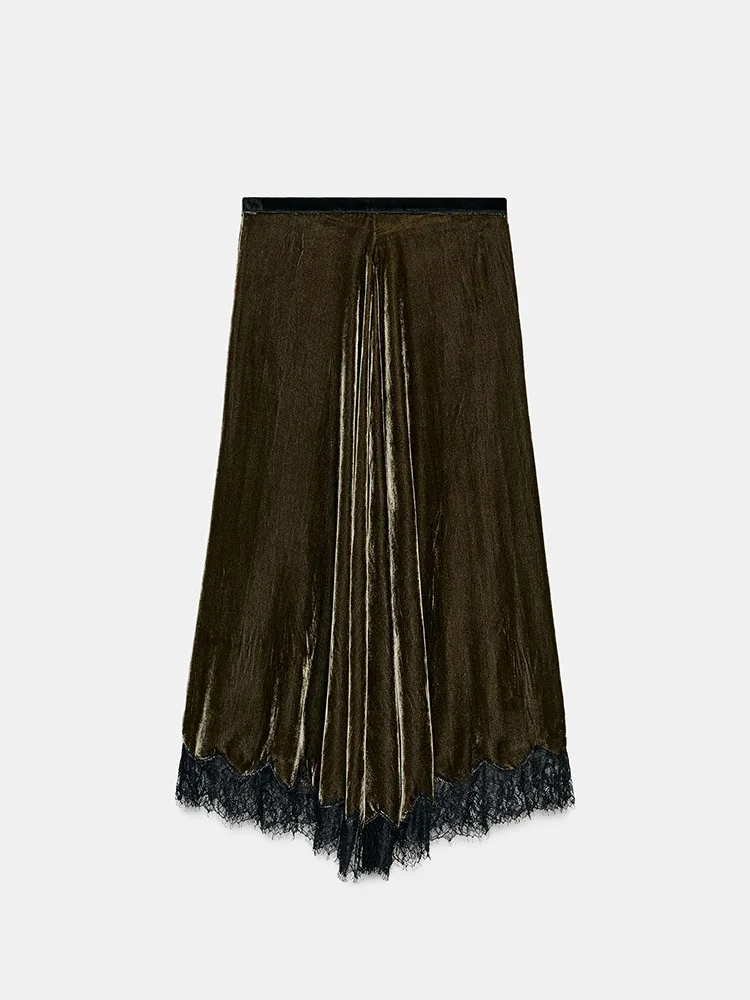 شتاء جديد وصول عالية الخصر الدانتيل f تنورة تنوعا Ele المرأة Faion المخملية تنورة المرحلة العرقية زي #5