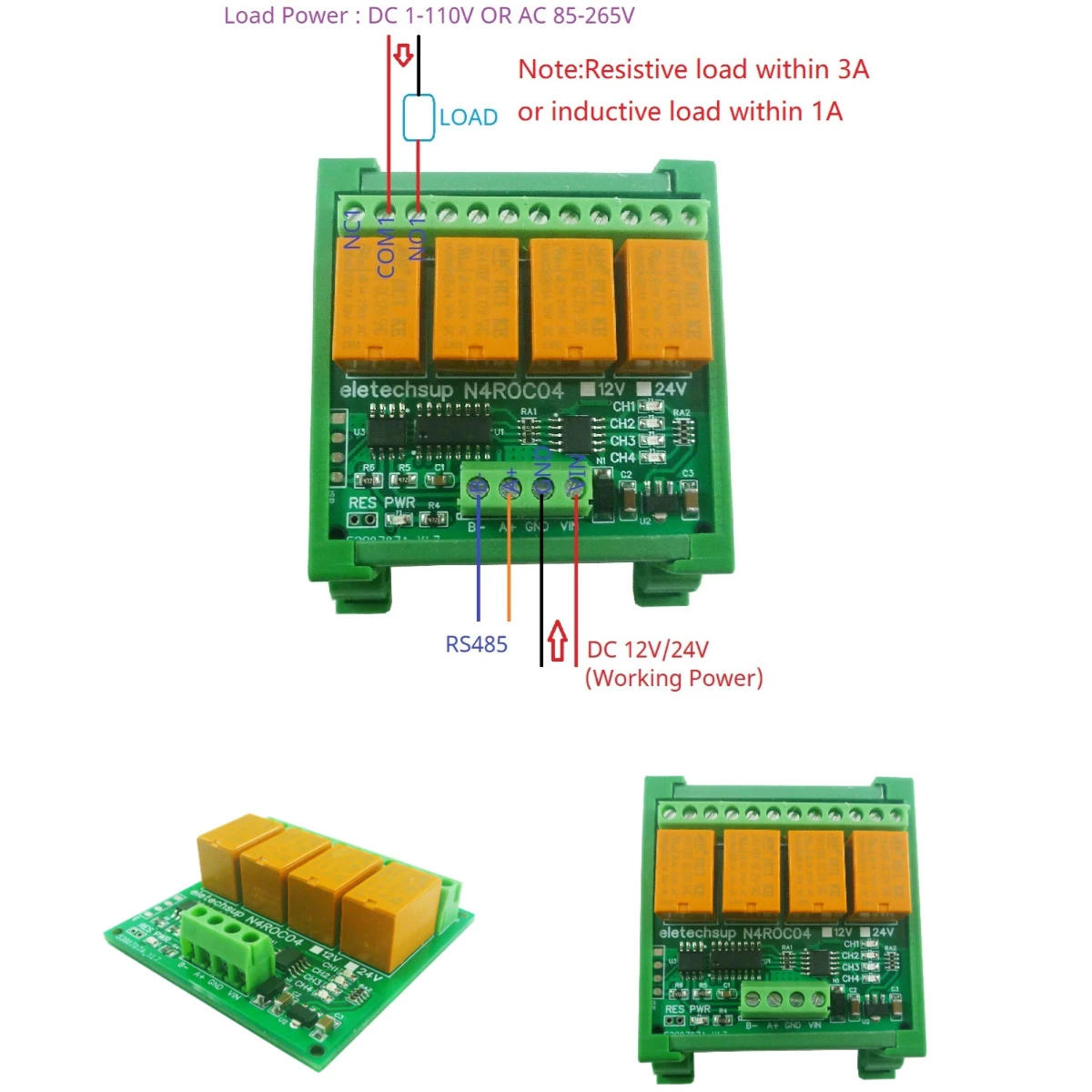 MODBUS RTU COM UART Serial Port Switch DIN Rail Case DC 12V 24V 4CH Micro Size & Low Power Consumption RS485 RS422 Relay Module