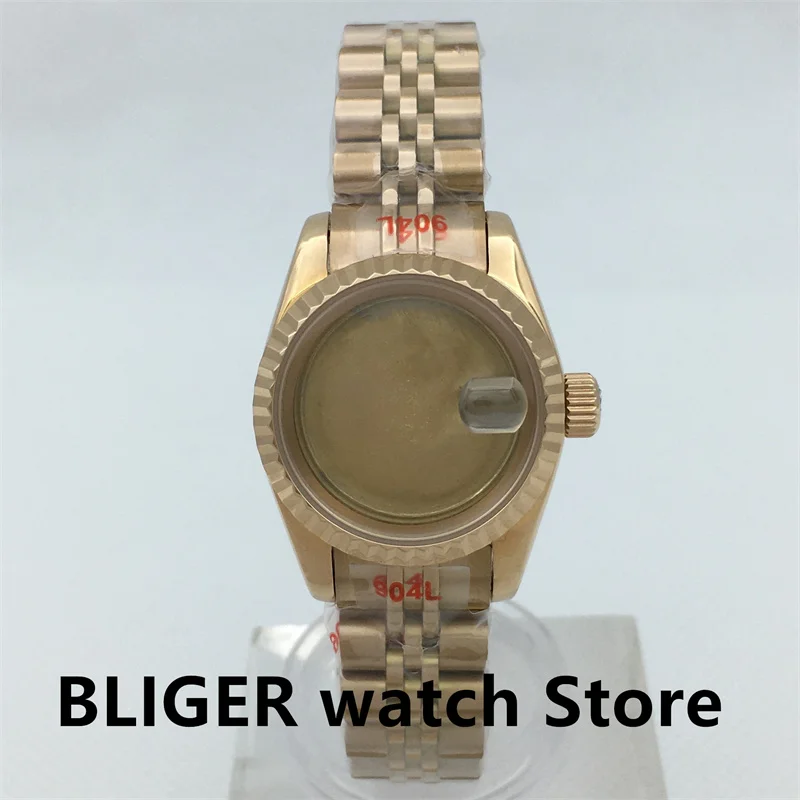 BLIGER  26mm Women's Watch Case Sapphire glass rose gold stainless steel groove bezel suitable for Japan NH05A NH06A movement