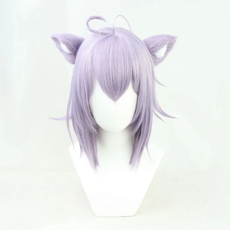 

Парик AAA VTuber Nekomata Okayu с ушками Hololive Gamers Lilac Straight Short Girls Косплей Синтетические волосы Holo no G