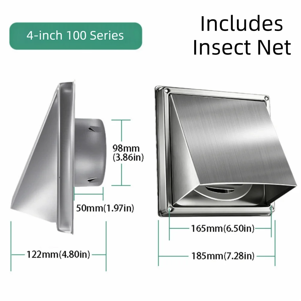 Stainless Steel Dryer Vent Cover Durable Non-Return Flap Extractor Wall Vent Cushioned Black/Silver Ventilation Outlet