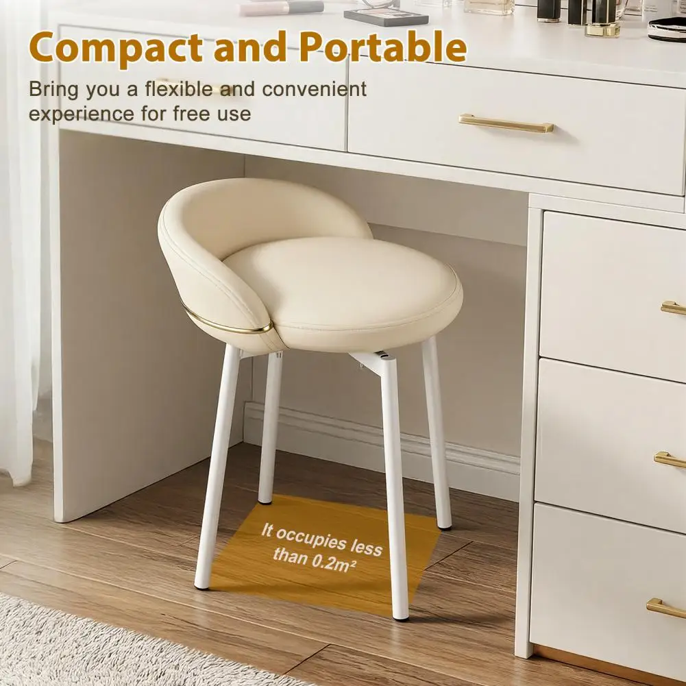 Makeup Chair, Modern Rotatable Vanity Chair With Gold Metal Legs, Unique Backrest Stable Base Multi Purpose Armless Desk Chair - view 4