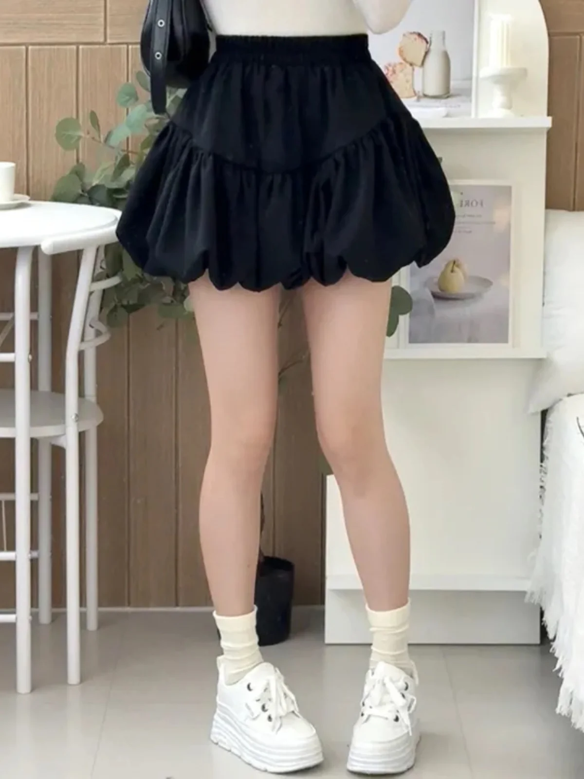 

Korean Sle High Waist Puffy Skirt Women's Design Sense f-length ort Cake Skirt White Small Umbrella Skirt