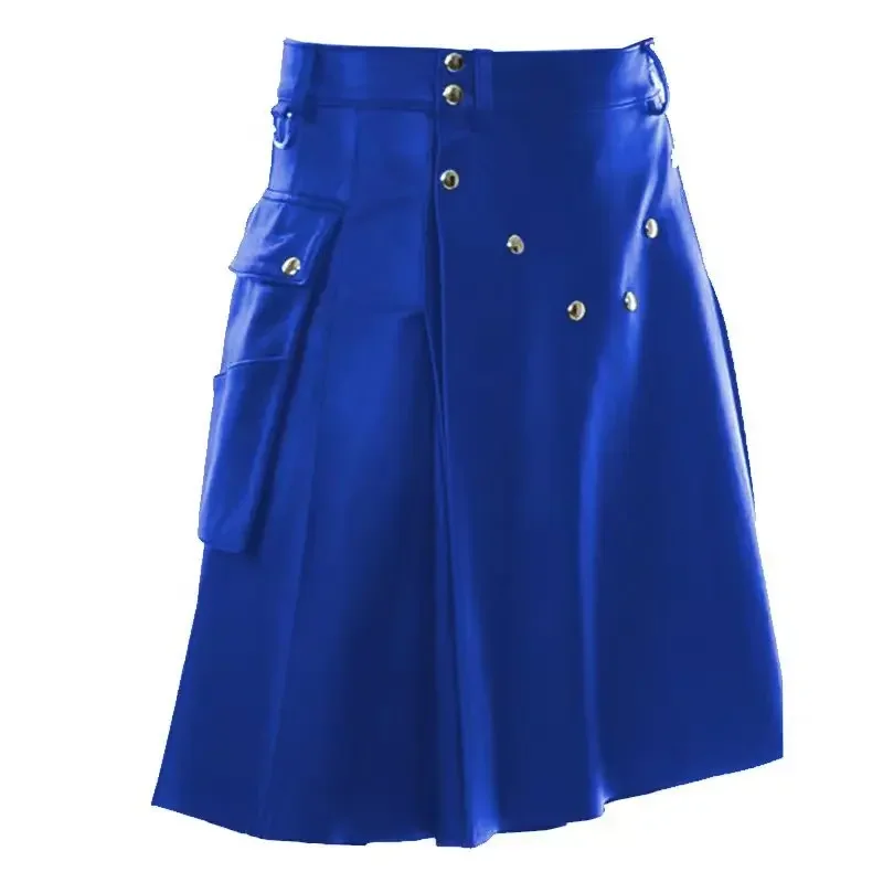 Hot selling men\'s faux leather pleated skirt fashion Scottish style leather belt solid color pleated skirt fashion men\'s skirt