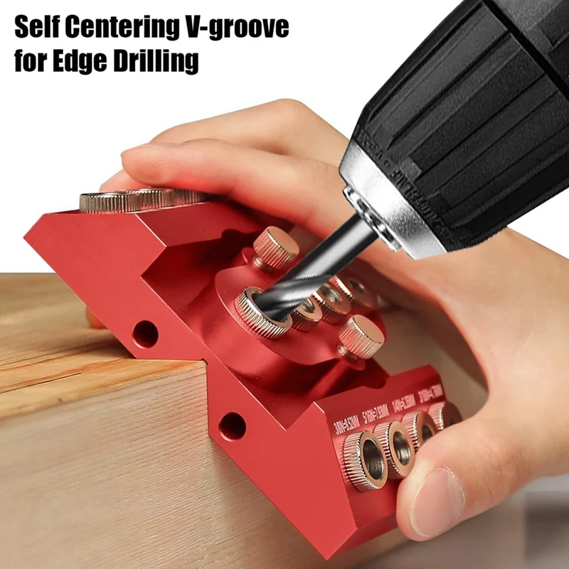 30 45 90 Degree Angle Drill Guide Jig Drill Block For Straight Angled Holes With Detachable Drill Positioning Bar Red Metal