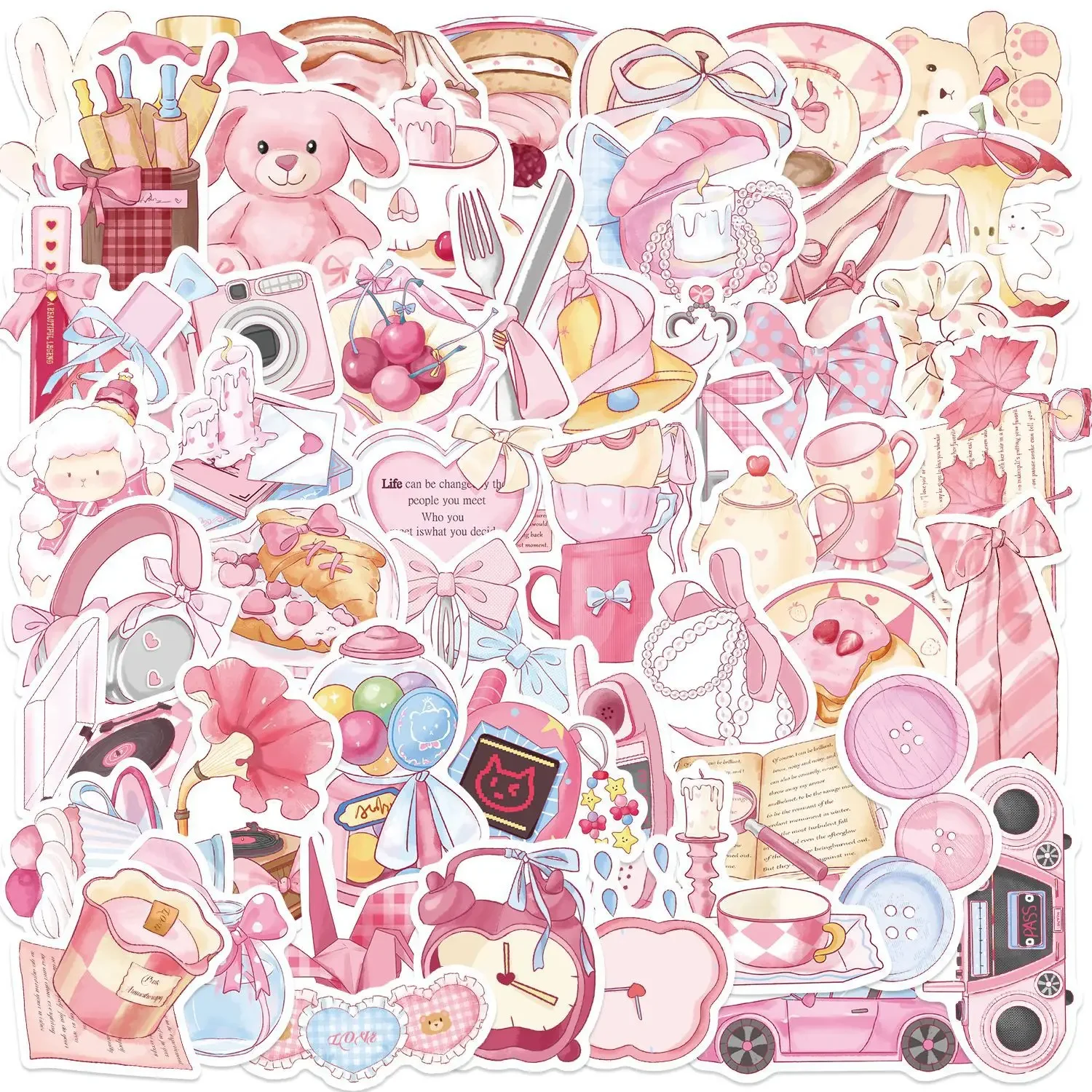 50pcs Pink Aesthetic Girl Stickers for Laptop Water Bottle Luggage Phone Waterproof Sticker Graffiti Vinyl Decals