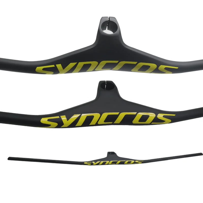 Syncros yellow Carbon Integrated Handlebar Mtb Handlebars Stem 28.6mm -7° Mountain Bike 660~800  70/80/90/100mm Bicycle Parts