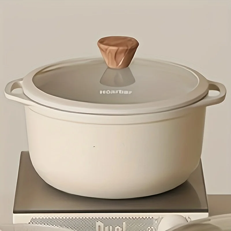 

Hoarbar Non Stick Stock Pot 4.2QT With Easy-Clean Silicone-Edge Glass Lid