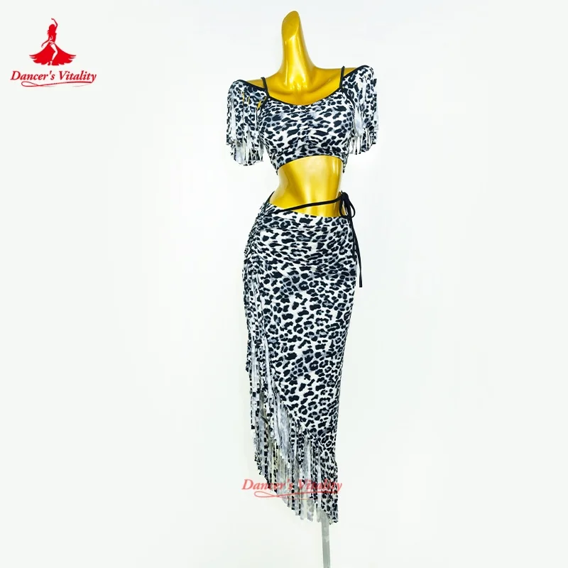 Belly Dance Leopard Print Is Available in Two Colors Costume Adult Women Fringe Set Drum Solo Practice Clothes Dancer's Vitality