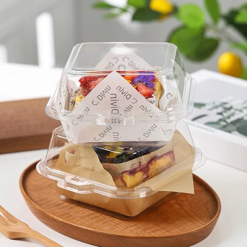 Customized Tiramisu Box Disposable Transparent Sandwich Dessert Bento Box Takeaway Burger Cake Packaging Blister Box