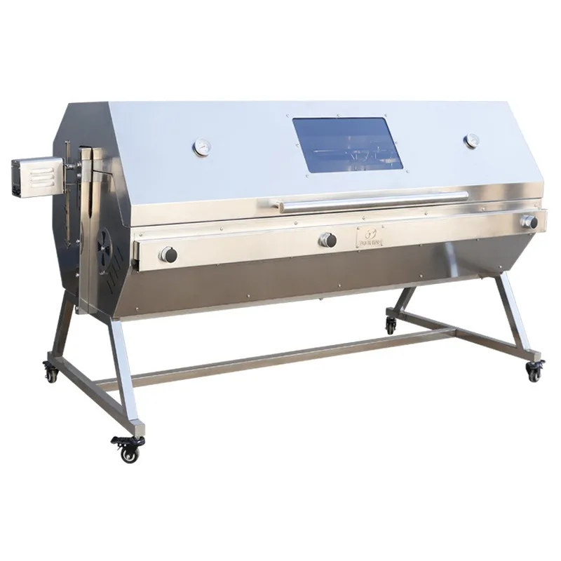 

【Popular】Hooded Grill With Spit Rotisserie - Propane Charcoal Santa Maria Style Roaster For Outdoor Kitchen & Lamb Roasting