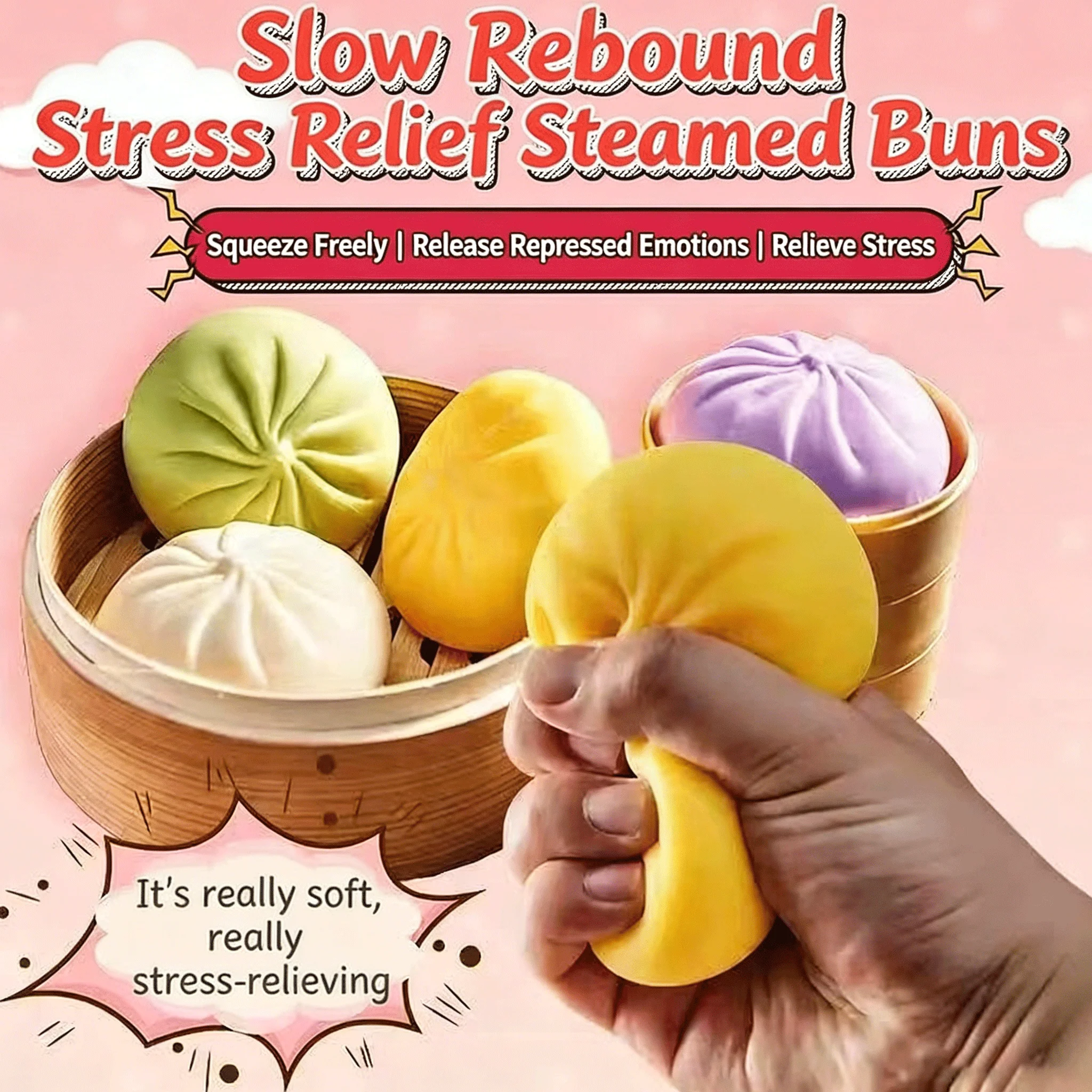 

Разноцветные сжимаемые игрушки-антистресс в виде пельменей и булочек с пароваркой, имитация еды, сжимаемые шарики из теста, подарки