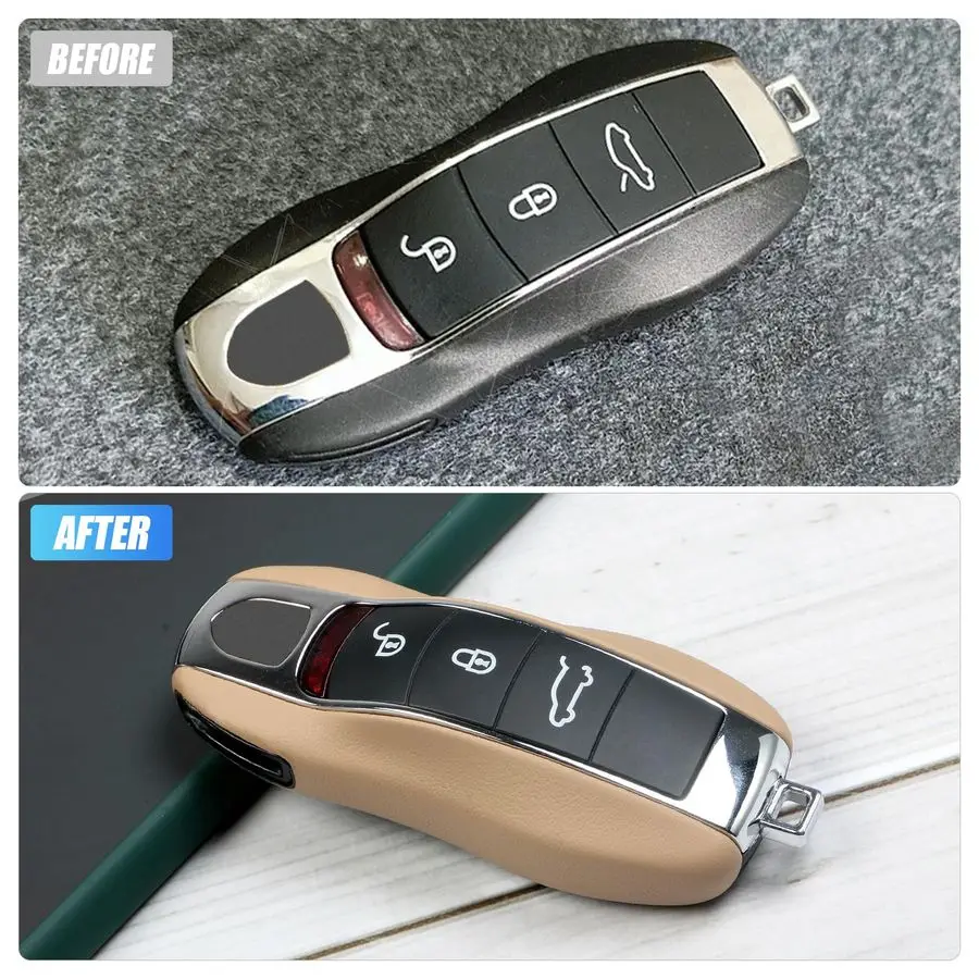 غطاء مفتاح فوب أصفر من الجلد متوافق مع غطاء مفتاح بورش مفتاح فوب شل بديل متوافق مع بورش كايين بانامر #3