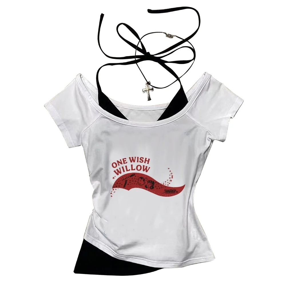 One Wish Willow crop top teen summer party gothic 2000s cutecore t-shirt grunge y2k korean fashion