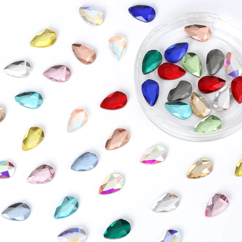 26Colors 5.2*8mm Drop-Shape Boutique Flat bottom nail art rhinestones Glass crystal 3D nail decoration Multiple shapes wholesale