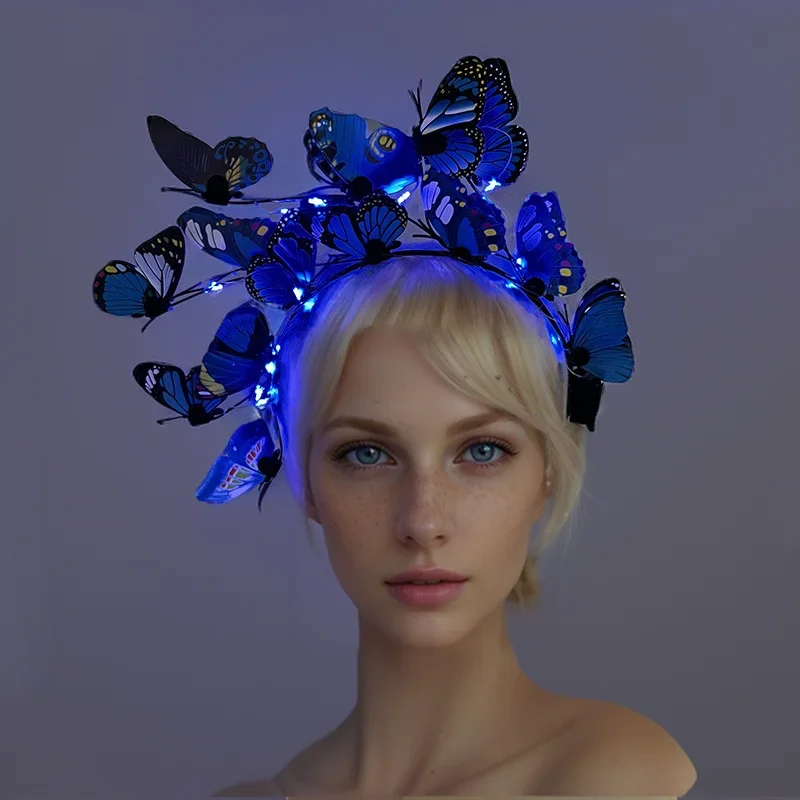 LED Glow Butterfly Hairband Masquerade Neon Party Birthday Chic Rave Accessories Light Up New Year Butterfly Hoops For Girl