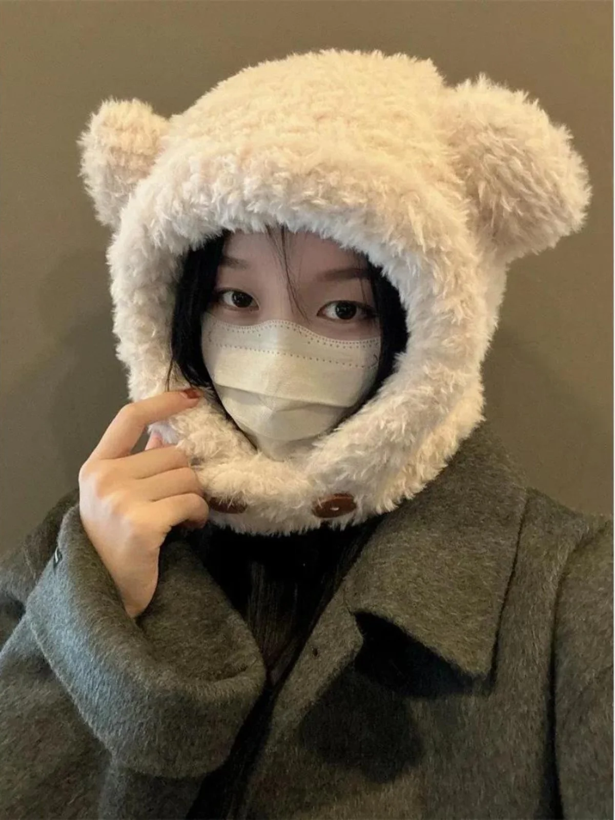 Adorable Bear Plush Hat Large Head Size Ear Protection Overhead Cap New 2024 Sweet Style Travel Youth Fashion Hat