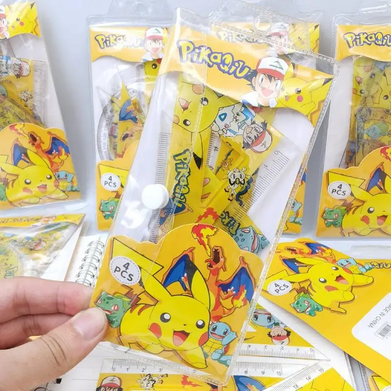 Cartoon Pokemon Pikachu Ruler Sets Kawaii Stationeries for Back To School Measuring Tools Protractor Triangle Ruler Straightedge