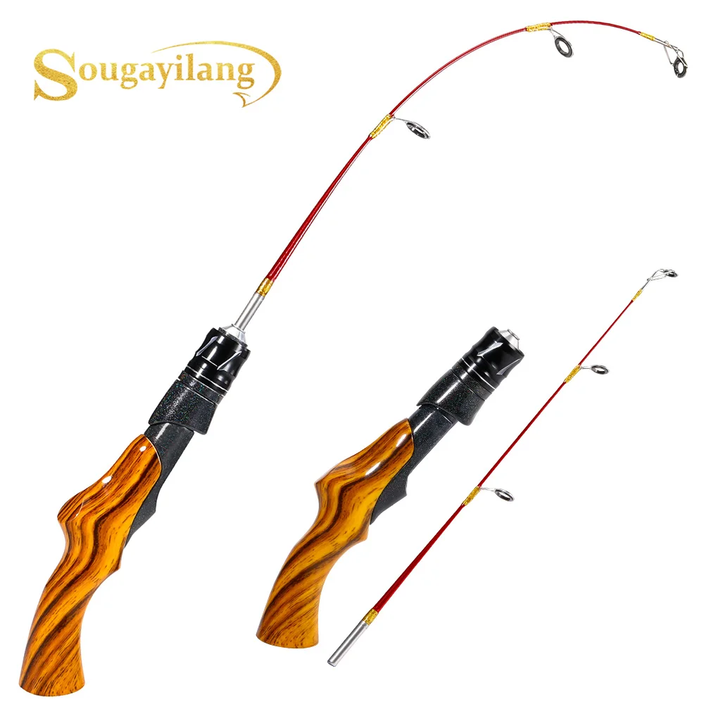 Sougayilang Ice Fishing Rod 2 Sections High Carbon Fiber Ice Rods with Power Two Rod Tips Max Drag 8Kg Fishing on The Ice