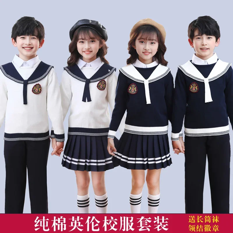 

Primary navy skirt for school students' chorus performance costumes Children's poetry recitation costumes British style