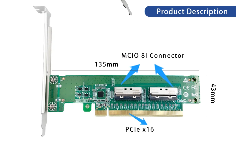 PCI Express X16 zu Zwei MCIO Erweiterungskarte 8I Adapter – Detail 3