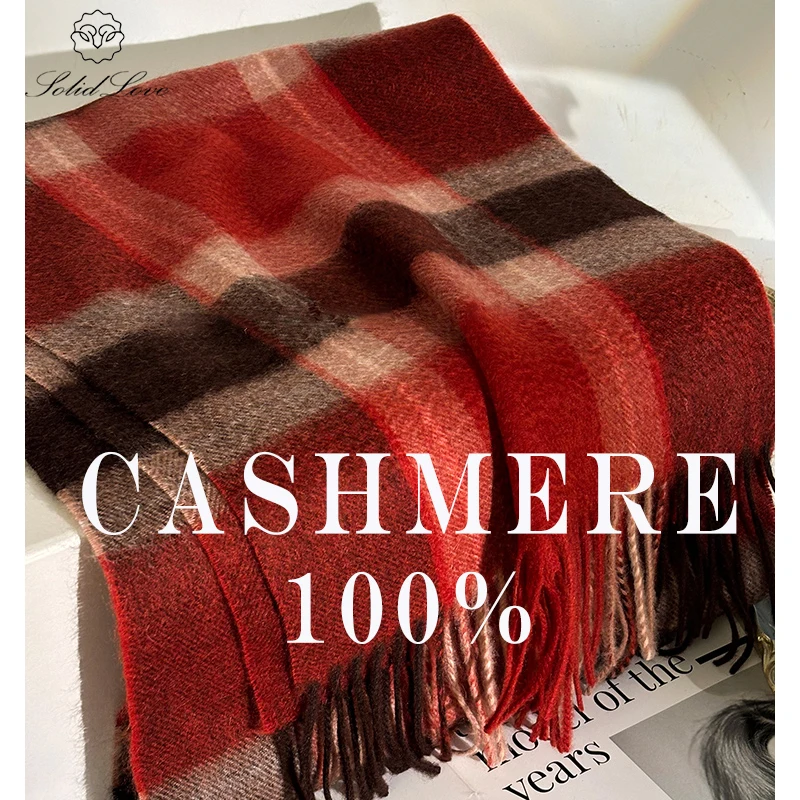 100% Cashmere Scarf   Plaid  With Tassel Women Men Winter Warm Soft Neck Scarf Shawl Unisex Cashmere Long Scarves 190*32 Cm