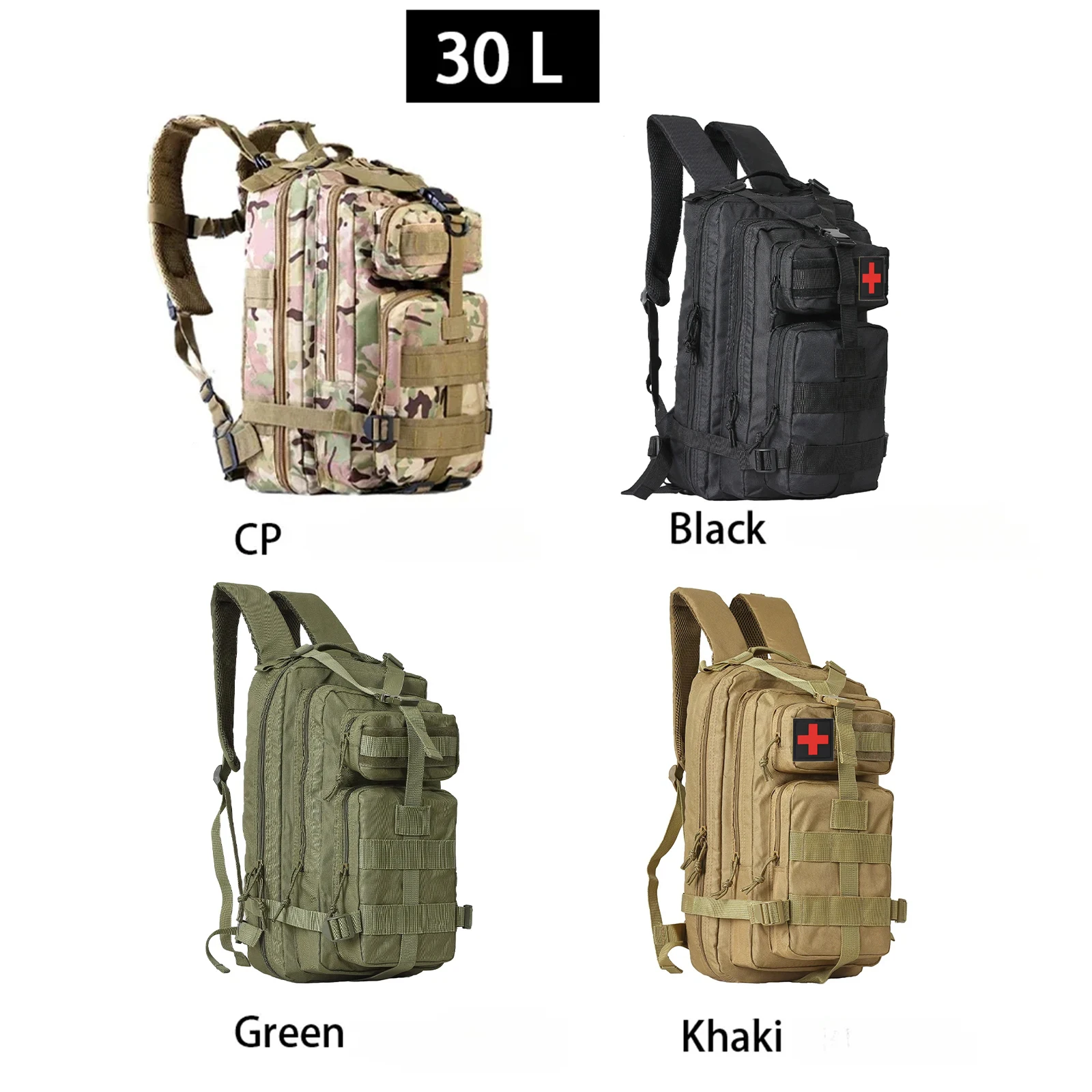 Lawaia Green Backpack 30L Pack Medical Cross Patch Rucksack Bag Reflective Camping Pack Man Shoulder Bag