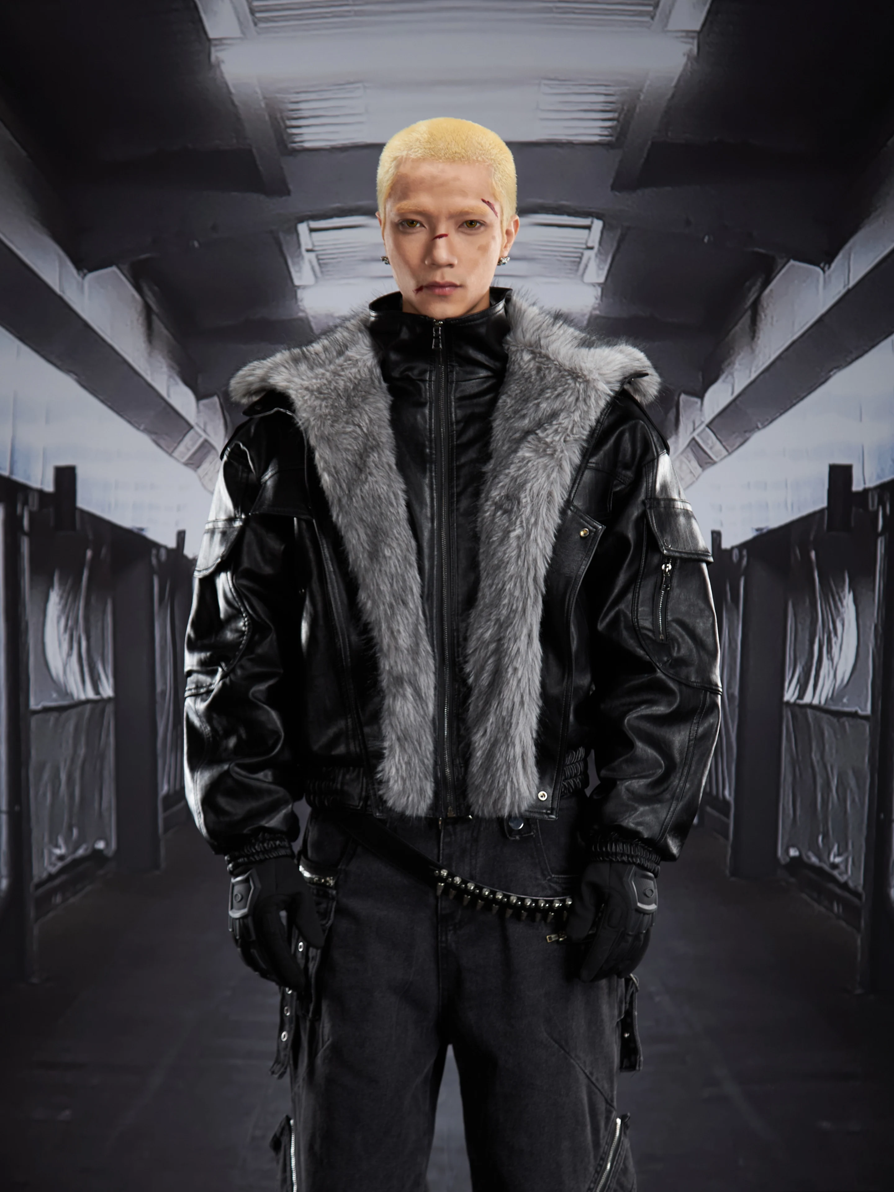 2025 الرجال الشتاء موضة انفصال فو الفراء طوق سميكة مبطن فو سترات من الجلد الذكور فريد وسيم معاطف جلدية