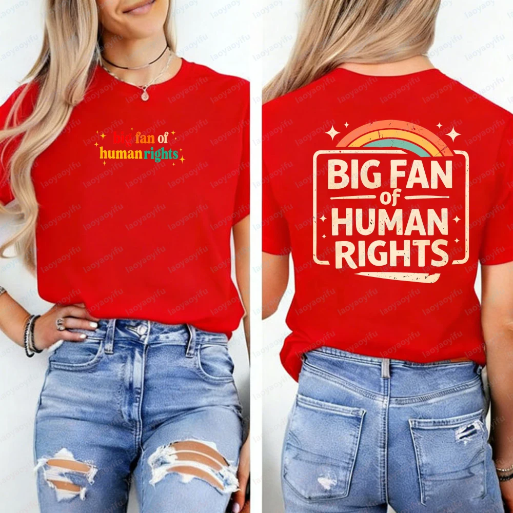 

Big Fan of Human Rights T-Shirt Retro Rainbow Shirt Radicalized By Basic Decency Tee Everyone Welcome Gift Graphic T Shirts Tops