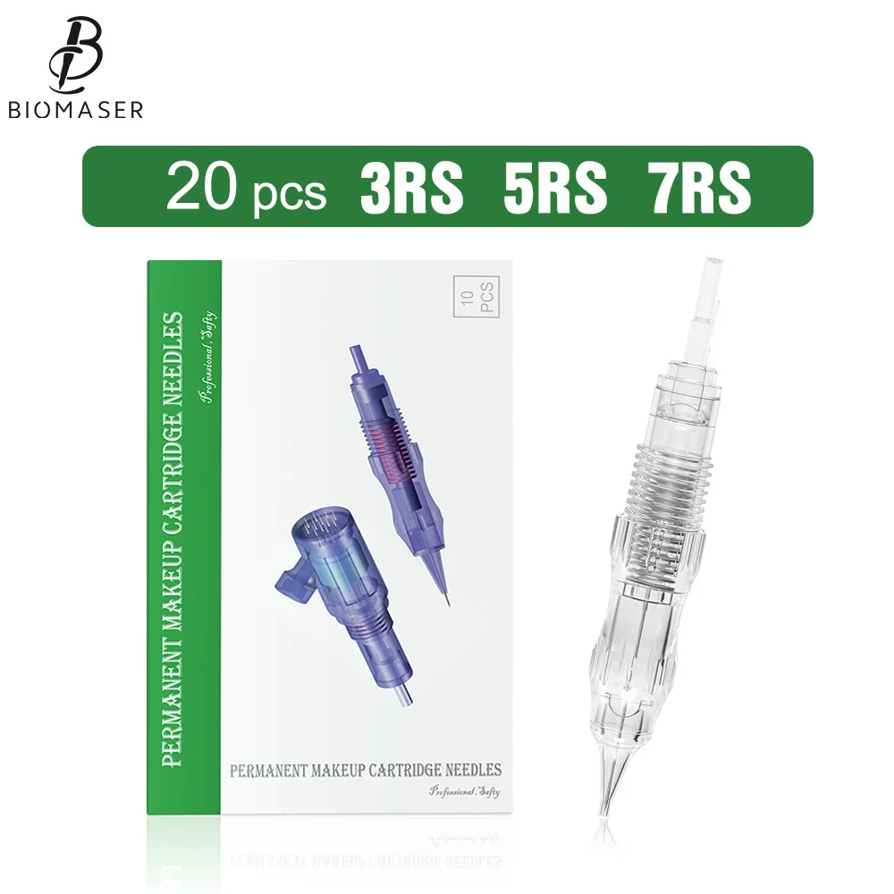 20PCS Biomaser Cartridges Needles 3RS 5RS 7RS Permanent Makeup Machine Professional Shading Needles for Scars Areola