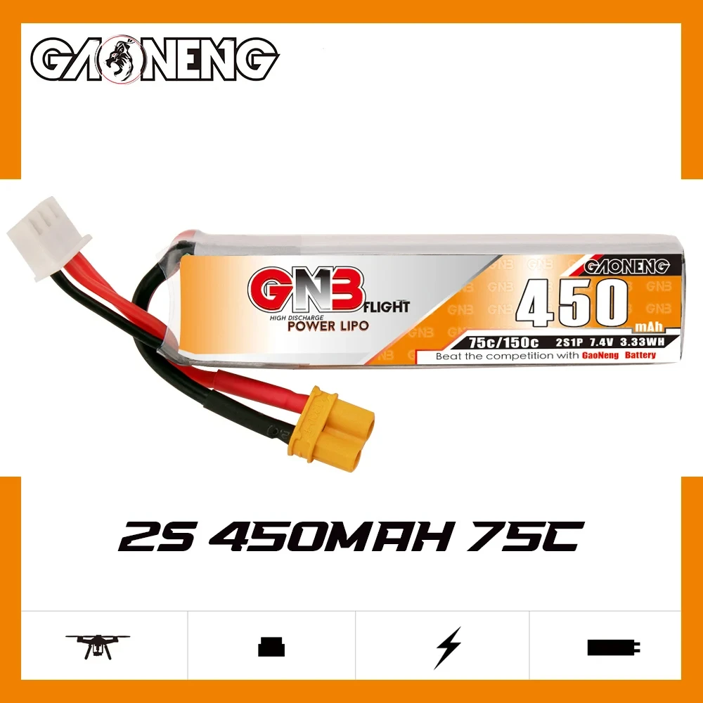 GAONENG GNB 450mAh 2S 75C 150C 7.4V XT30 LiPo Battery For Tinyhawk II Small Heli Helicopter Multiroter Mini Micro FPV