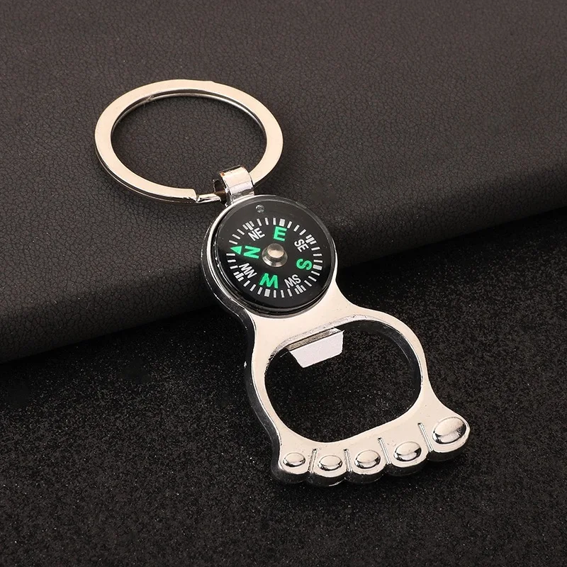 

Unique Nautical Compass Keychain Metal Round Buckle Rudder Bottle Opener Iron Tower Keyring Camping Party Casual Bar Decoration