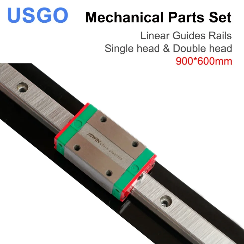 USGO-Guias lineares mecânicos Trilhos Conjunto de peças sobressalentes, cabeça simples e dupla, Kits Laser, DIY máquina a laser CO2, 900*600mm, 9060