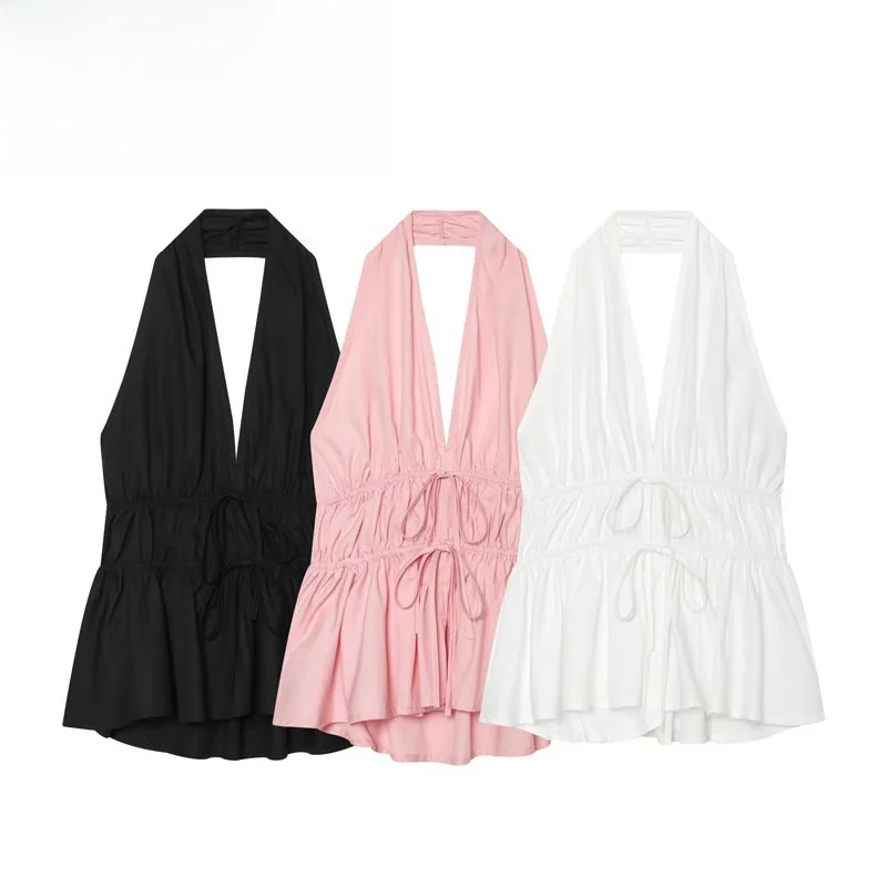 Fashionable Women's Skirt Style Hang Neck Top Elegant Hemline Polyester Fiber Loose Fit Short Length Summer 2026 China Made